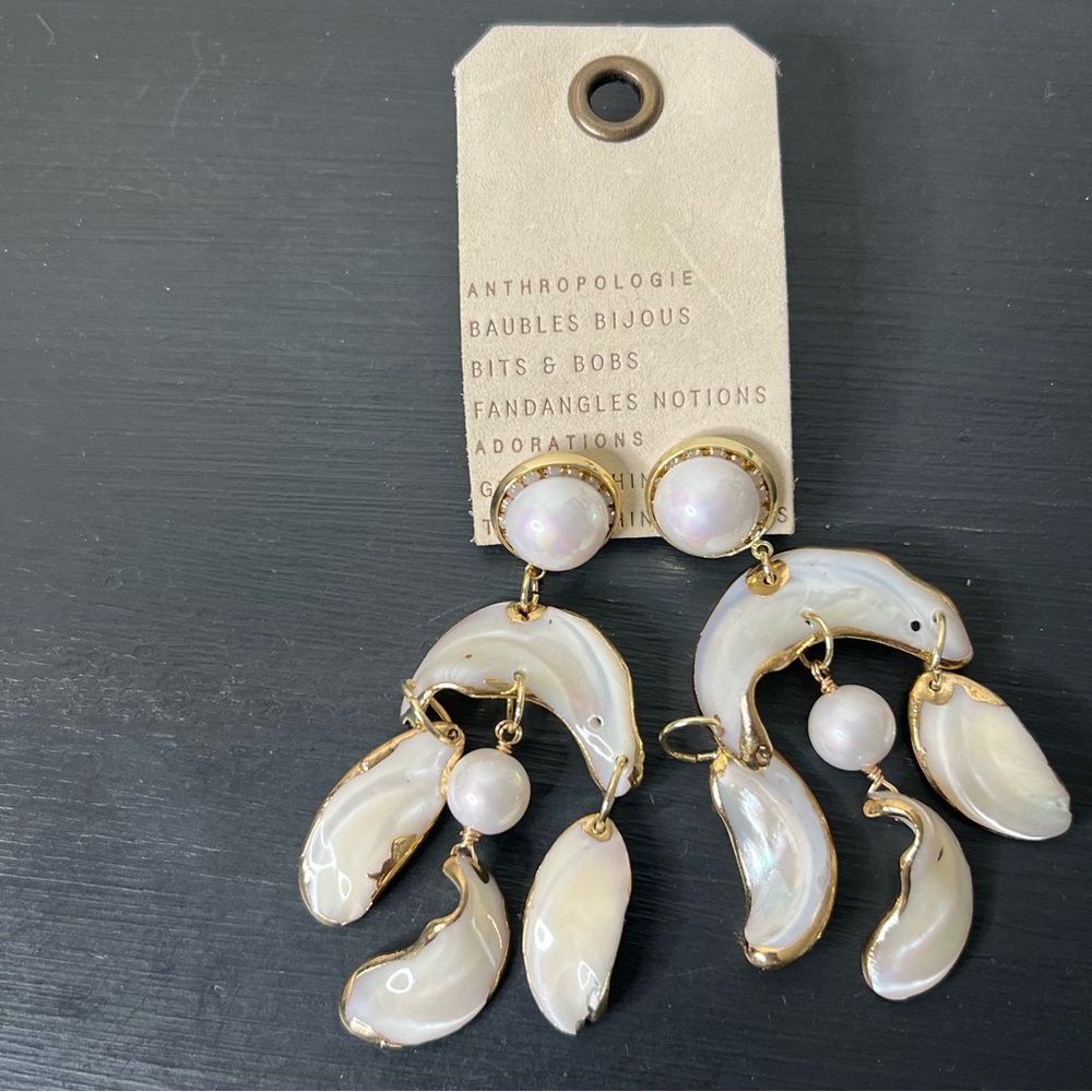 Anthropologie Pearl Enamel Chandelier Drop Earrings NWT